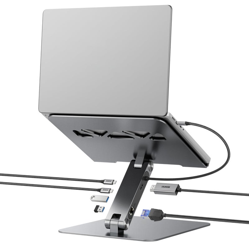 BENFEI Laptop Stand with USB C 6in1 Docking Station, HDMI 4K@60Hz,Gigabit Ethernet, 100W Power Delivery, 10Gbps 1*USB C 3.2 and 2*USB A 3.2 Compatible with MacBook Pro/Air, iPad Pro, XPS, Thinkpad - Image 1