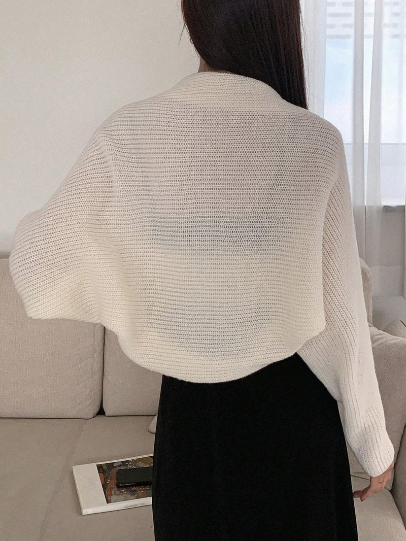 SweatyRocks Women's Open Front Cropped Cardigan Long Sleeve Bolero Shrug Sweater White Medium - Image 2