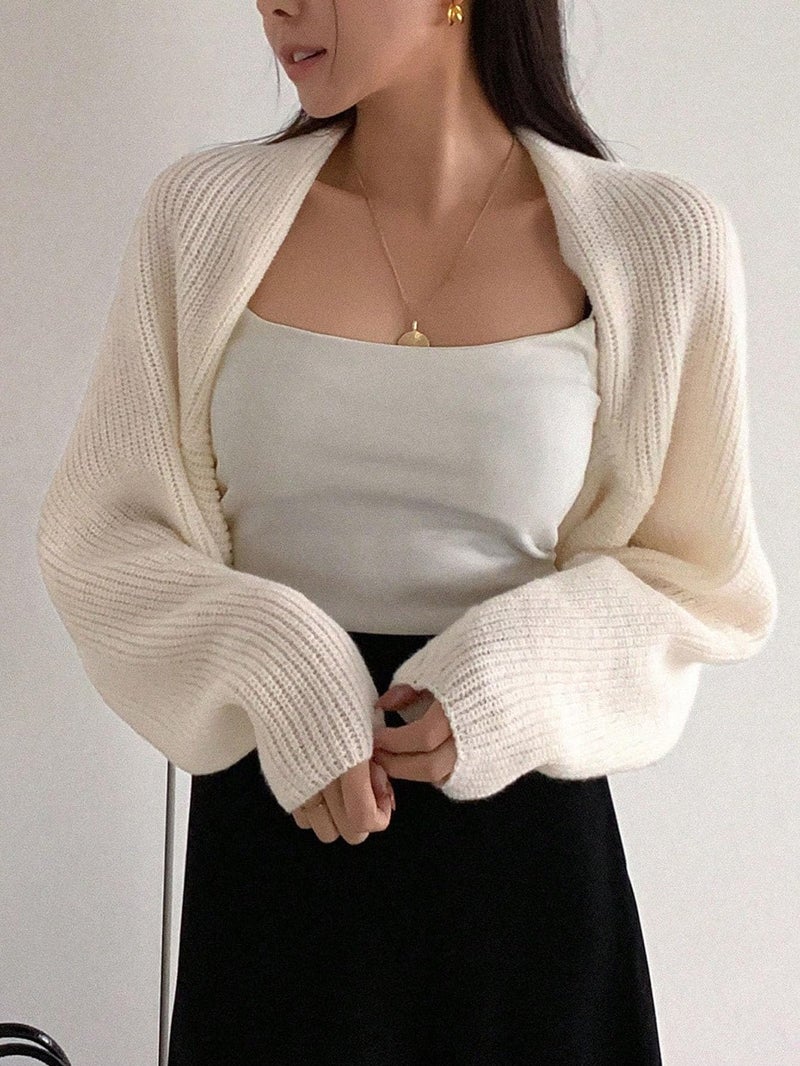 SweatyRocks Women's Open Front Cropped Cardigan Long Sleeve Bolero Shrug Sweater White Medium - Image 4