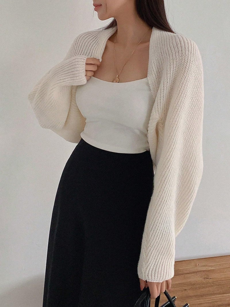 SweatyRocks Women's Open Front Cropped Cardigan Long Sleeve Bolero Shrug Sweater White Medium - Image 5