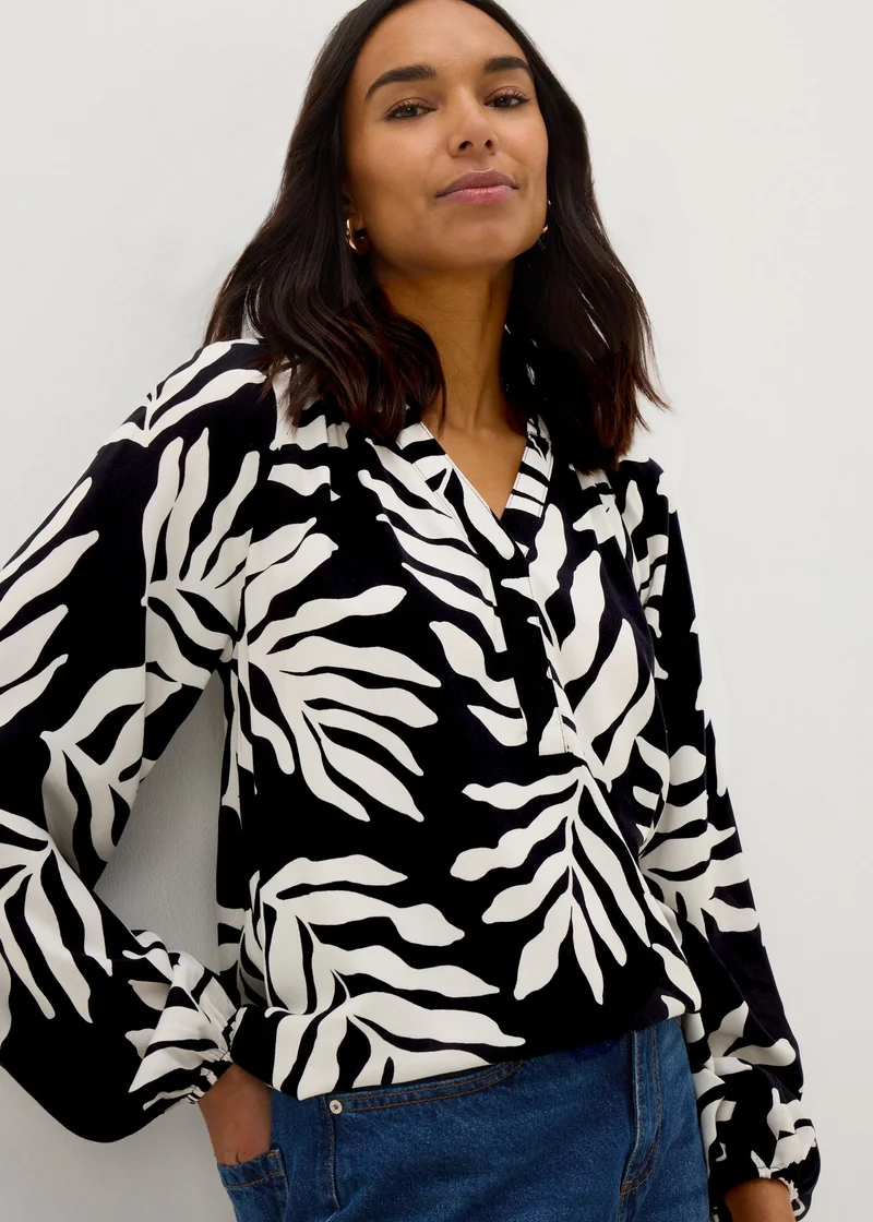 Matalan Black Monochrome Leaf V-Neck Blouse