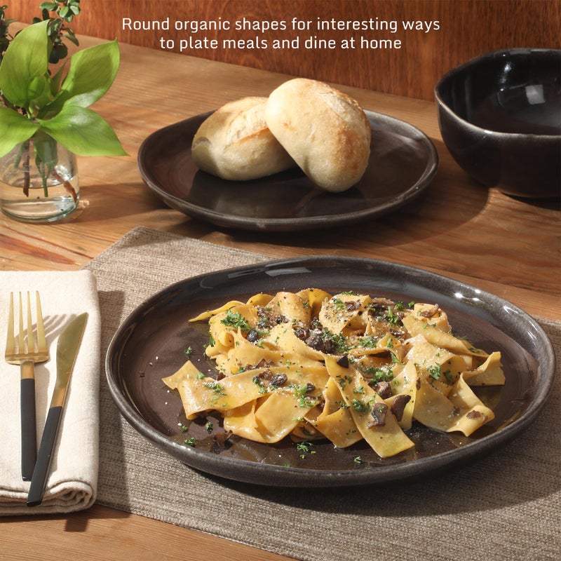 Gibson Elite Nardini 12 Piece (Service for 4) Plates and Bowls Reactive Glaze Dishes Stoneware Ceramic Dinnerware Set - Black - Image 5