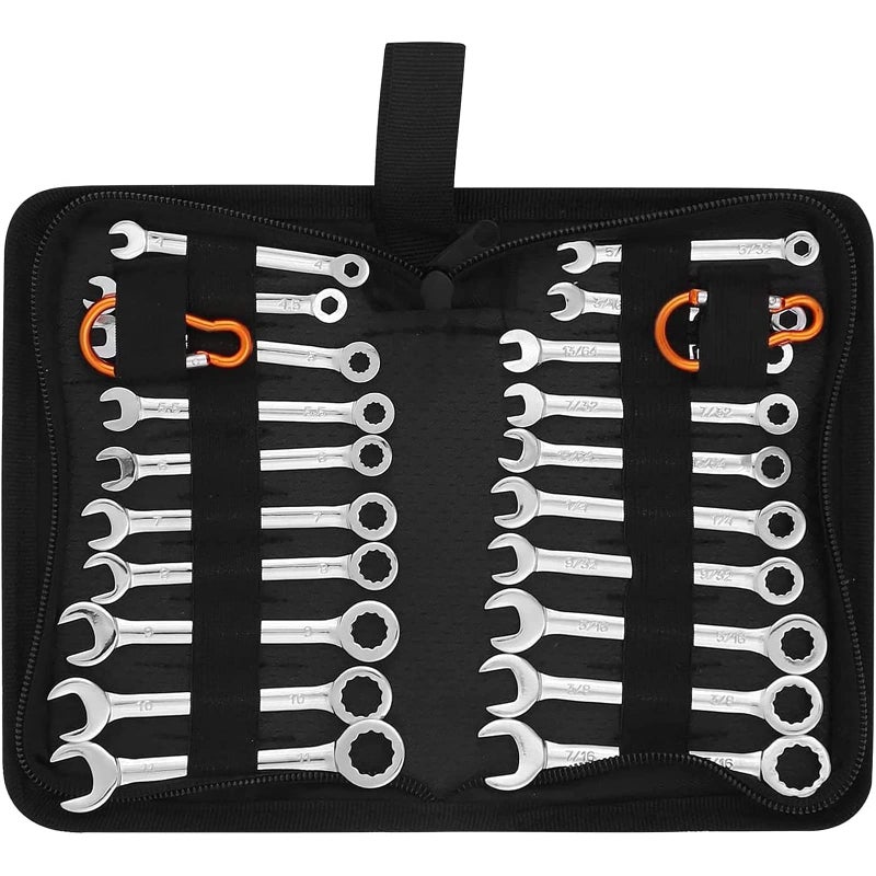 Premium Midget Wrench Set 22Piece Mini Combination Wrench Set Metric SAE Ignition Wrench Sets 410mm 532 to 716 Lightweight Small Carry Pouch