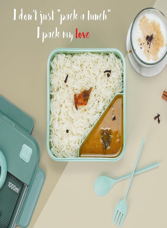 Holistic Leak Proof 2 Compartment Lunch Box Freezer Safe with Spoons | Adults and Kids Daily Use Tiffin for Office | PP Food Grade Plastic, (1000 ml, Green) - Image 5