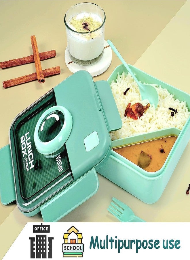 Holistic Leak Proof 2 Compartment Lunch Box Freezer Safe with Spoons | Adults and Kids Daily Use Tiffin for Office | PP Food Grade Plastic, (1000 ml, Green) - Image 2