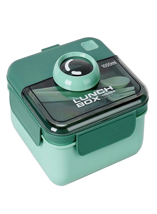 Holistic Leak Proof 2 Compartment Lunch Box Freezer Safe with Spoons | Adults and Kids Daily Use Tiffin for Office | PP Food Grade Plastic, (1000 ml, Green) - Image 1