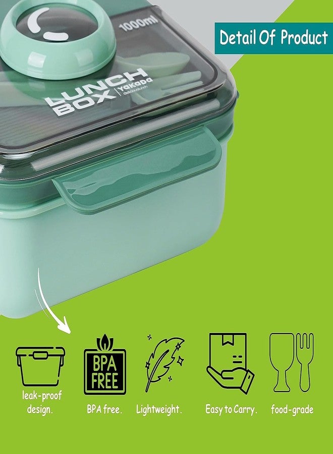 Holistic Leak Proof 2 Compartment Lunch Box Freezer Safe with Spoons | Adults and Kids Daily Use Tiffin for Office | PP Food Grade Plastic, (1000 ml, Green) - Image 3