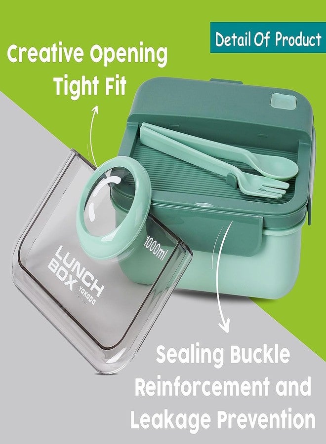 Holistic Leak Proof 2 Compartment Lunch Box Freezer Safe with Spoons | Adults and Kids Daily Use Tiffin for Office | PP Food Grade Plastic, (1000 ml, Green) - Image 4