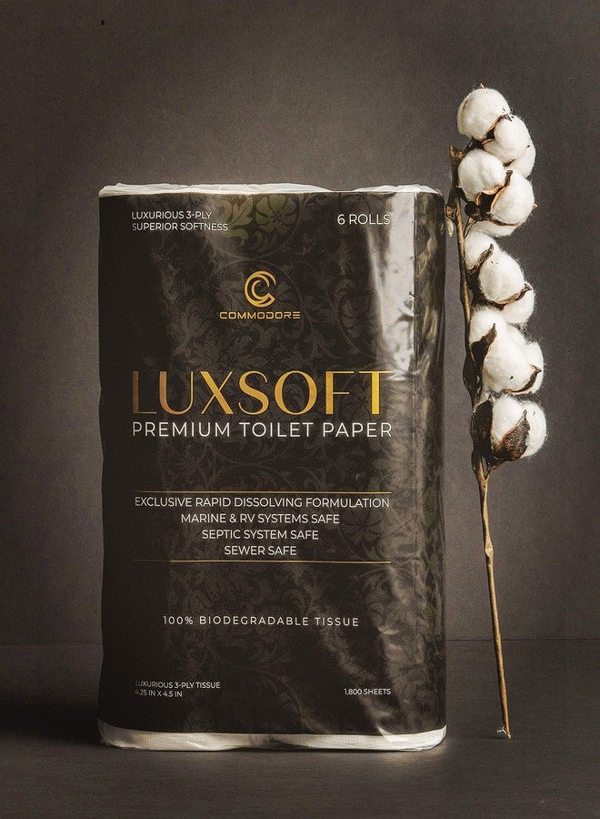 Commodore LUXSOFT Premium 3-Ply Luxury Toilet Paper 6-Pack - Septic, RV, and Boat Safe with Quick Dissolving Material (Single Pack (6 Rolls)) white - Image 3