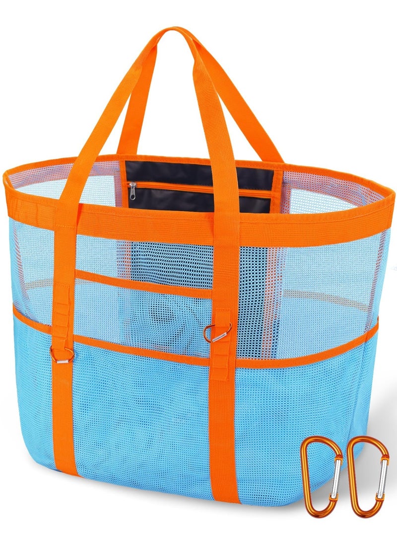 OSHIMA Beach Bag Family, Extra Large Mesh Beach Bag, Chic & Spacious XX-Large Beach Bags for Women, Foldable & Lightweight Mesh Tote, Waterproof Mesh, Lightweight, Includes 2 Carabiners - Image 1