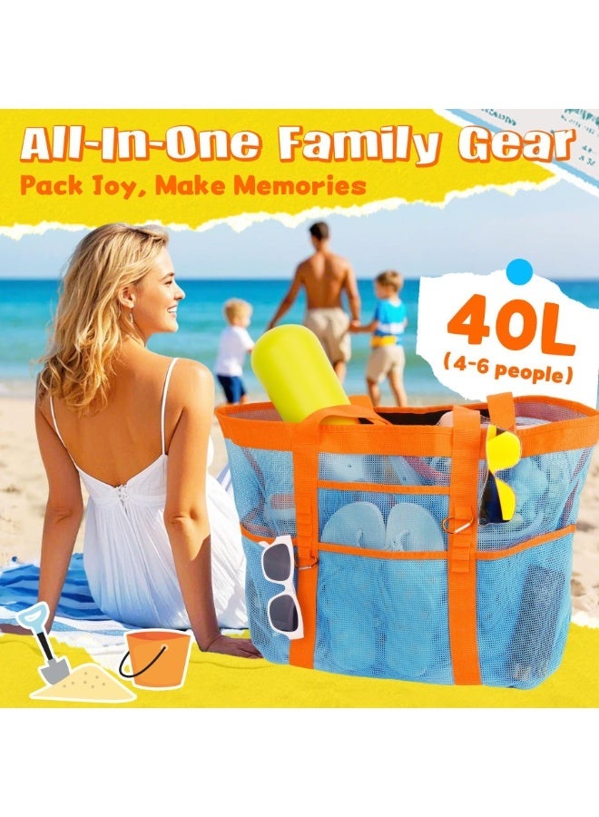 OSHIMA Beach Bag Family, Extra Large Mesh Beach Bag, Chic & Spacious XX-Large Beach Bags for Women, Foldable & Lightweight Mesh Tote, Waterproof Mesh, Lightweight, Includes 2 Carabiners - Image 4