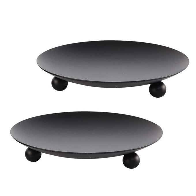 BLACK IRON PLATE CANDLE HOLDER DECORATIVE IRON PILLAR CANDLE PLATE SET OF 2 437 INCHES D X 078 INCHES H PEDESTAL CANDLE STAND FOR LED WAX CANDLES INCENSE CONES SPA WEDDINGS 2 PCS