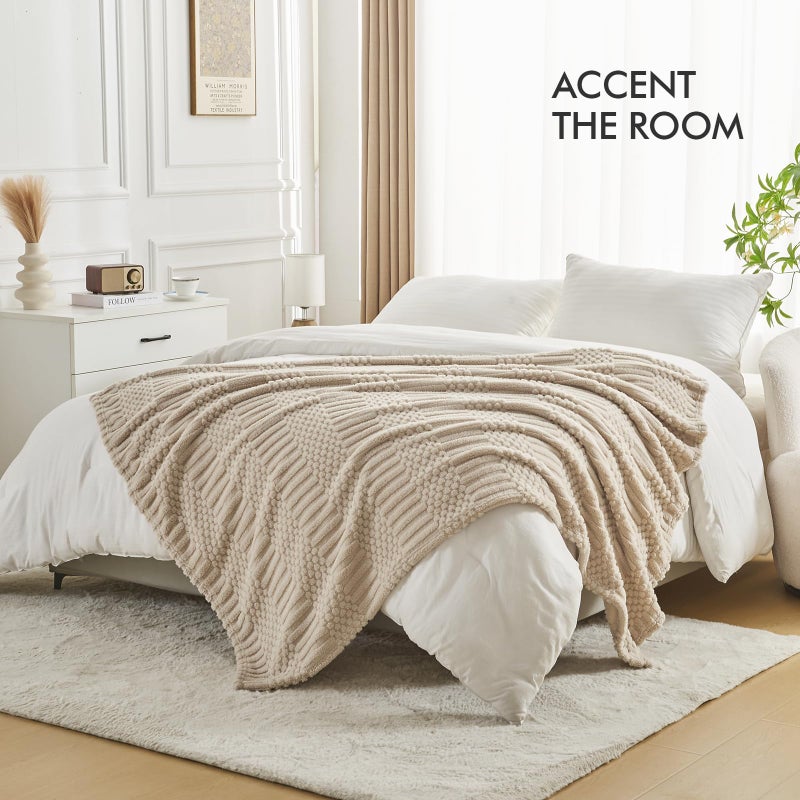 lifein Throw Blanket for Couch-Beige Boho Throw Blanket, Tan Soft Fleece Plush Lightweight Blankets&Throws for Spring, Fuzzy Camel Blankets for Livingroom Bed Sofa Chair (50x60,Taupe/Khaki) - Image 4