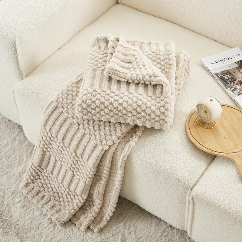 lifein Throw Blanket for Couch-Beige Boho Throw Blanket, Tan Soft Fleece Plush Lightweight Blankets&Throws for Spring, Fuzzy Camel Blankets for Livingroom Bed Sofa Chair (50x60,Taupe/Khaki) - Image 2