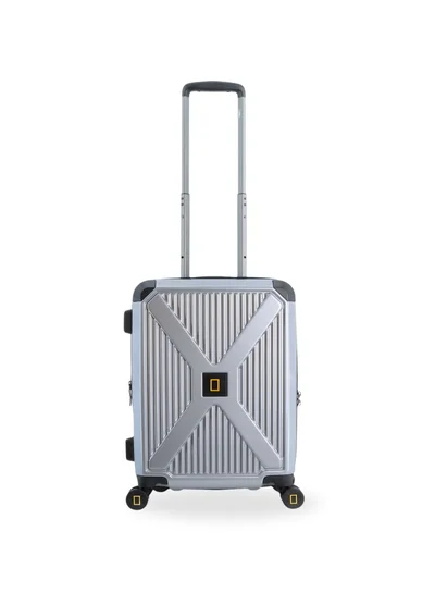 NATIONAL GEOGRAPHIC National Geographic Metallic PC Hardside Luggage Silver Small Cabin Trolley Bag, Lightweight Durable Anti-Theft Zipper TSA Lock, 4 Double Spinner Wheels, Expandable Suitcase with Aluminum Telescopic Handle