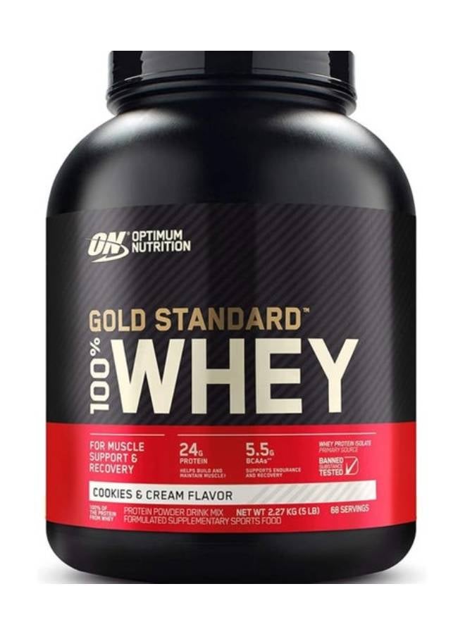 Optimum Nutrition Gold Standard 100% Whey Protein Powder Primary Source Isolate, 24 Grams of Protein for Muscle Support and Recovery - Cookies & Cream, 5 Lbs, 68 Servings (2.27 KG) - Image 1