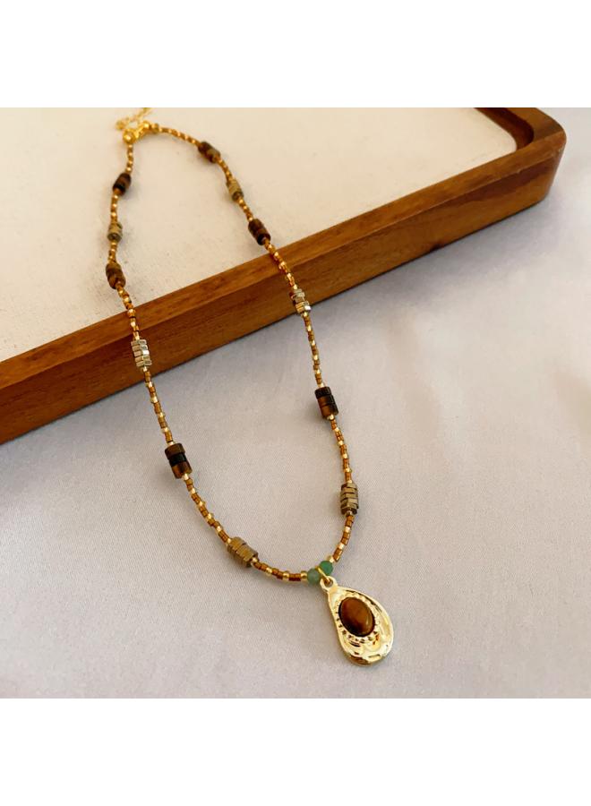 Maillard Brown Tiger Eye Crystal Beaded Necklace Niche Retro Clavicle Chain Personality Fashion Design Necklace