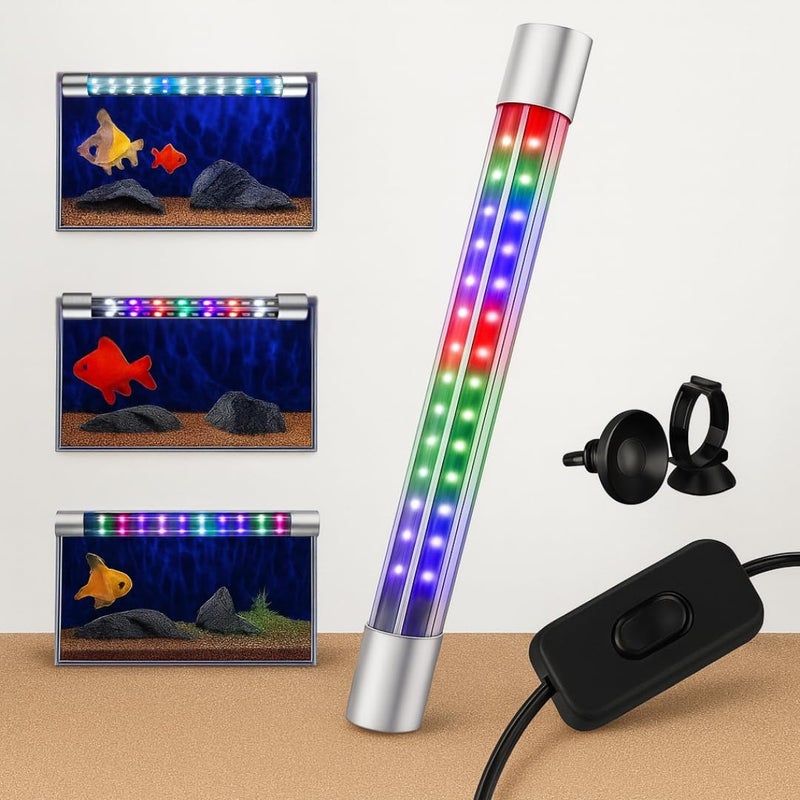 FinyPetz ضوء حوض السمك T4-300Pro WRGB LED | ضوء حوض السمك متعدد الألوان القابل للغمر مع أوضاع قابلة للتعديل | مصباح مائي موفر للطاقة لحوض السمك العذب والنباتات (حتى 2.5 قدم) - Image 1