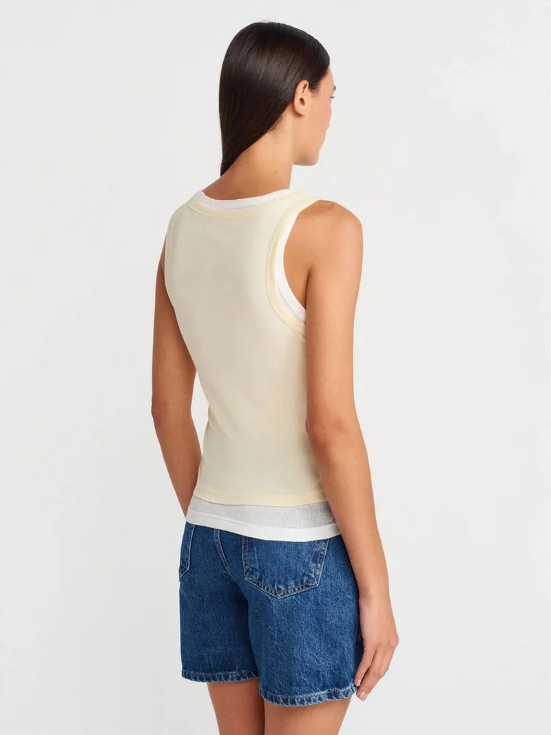 Dilvin DILVIN Ribbed Cotton Sleeveless Cami Blouse