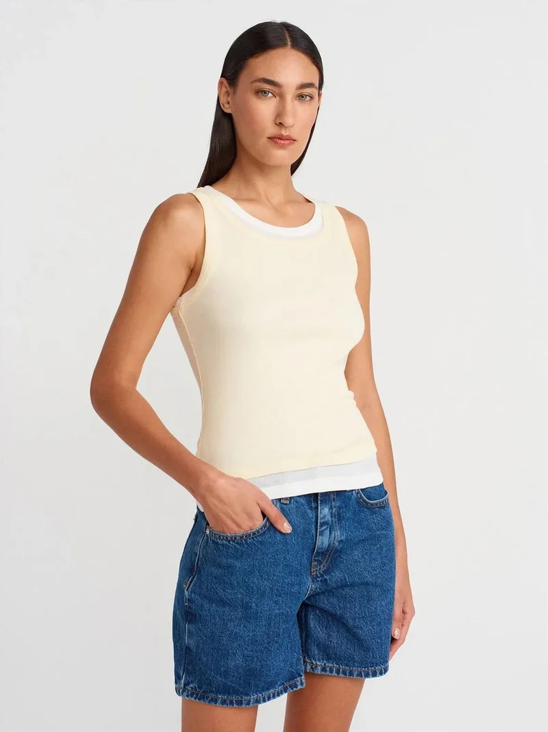 Dilvin DILVIN Ribbed Cotton Sleeveless Cami Blouse