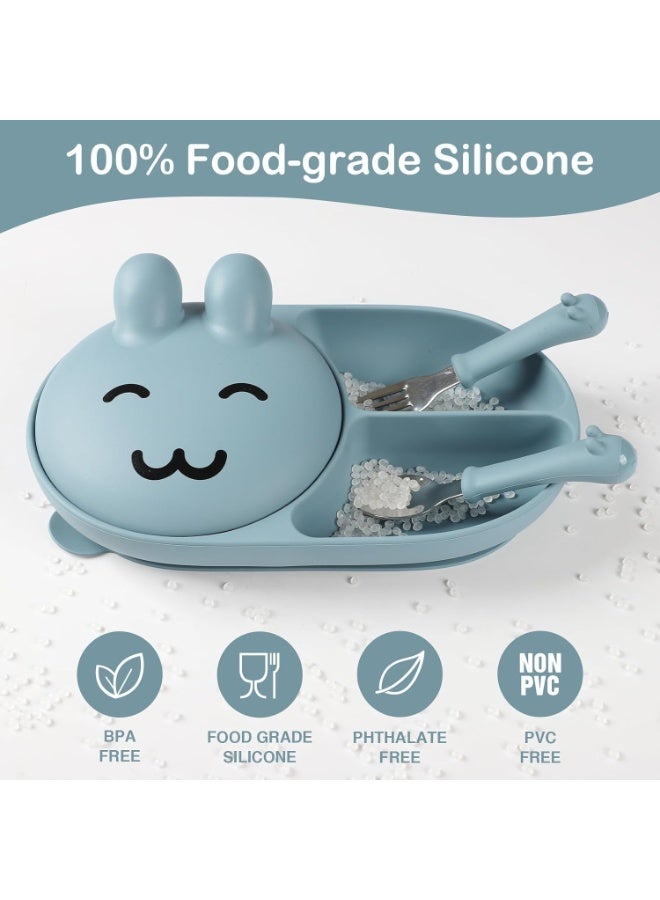 iMissiu Silicone Baby Plate with Suction Divided Section BPA Free Food Grade Toddler Plate for Self-Feeding Infants After Weaning Baby Dinnerware Blue Durable Everyday Use Gift - Image 2