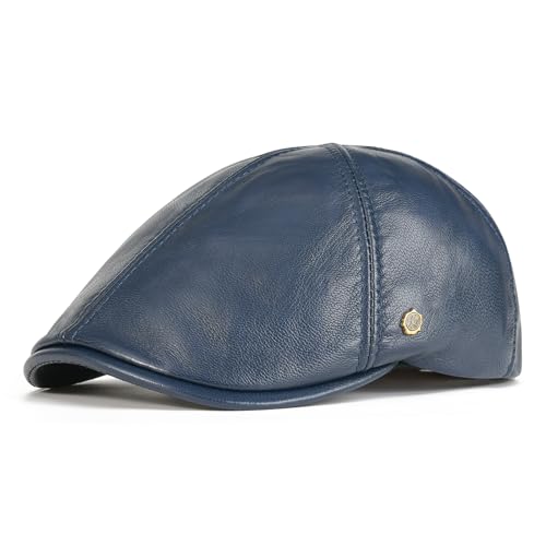 VOBOOM Lambskin Leather Ivy Newsboy Caps 6 Panel Cabbie Beret Hat (7 1/2, Navy) - Image 1
