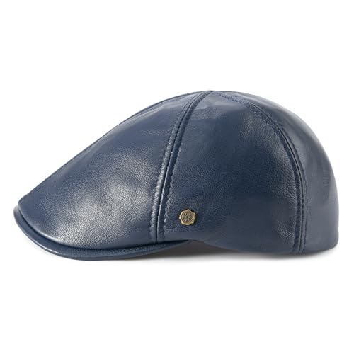 VOBOOM Lambskin Leather Ivy Newsboy Caps 6 Panel Cabbie Beret Hat (7 1/2, Navy) - Image 2
