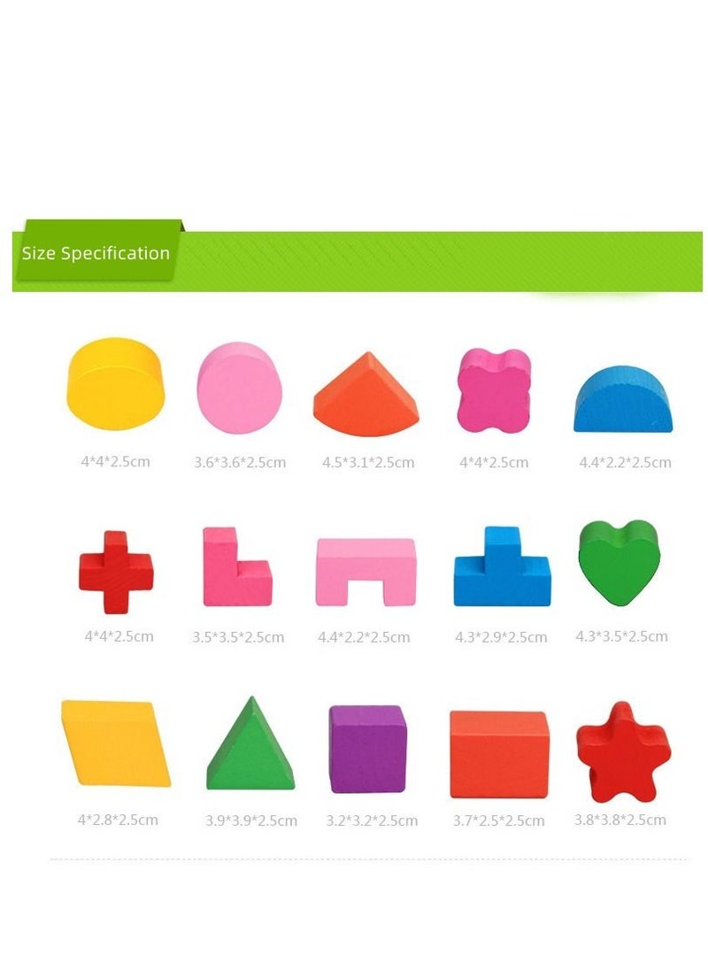Soofam Classic Wooden Toy With 15 Shapes Shape Sorter Toys Rectangular Shaped Wooden Sorter Toy Multicolored For Toddlers Ages 3+   Kids 19x17.5x9.5centimeter  - Image 5