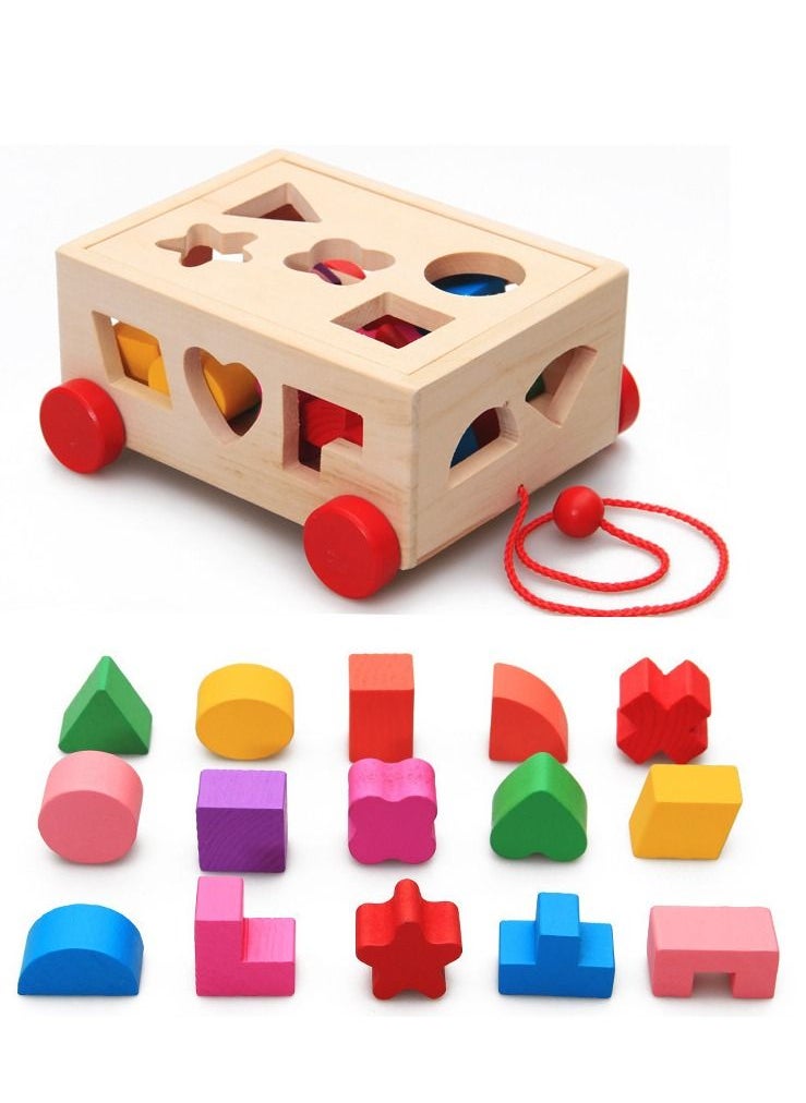 Soofam Classic Wooden Toy With 15 Shapes Shape Sorter Toys Rectangular Shaped Wooden Sorter Toy Multicolored For Toddlers Ages 3+   Kids 19x17.5x9.5centimeter  - Image 1