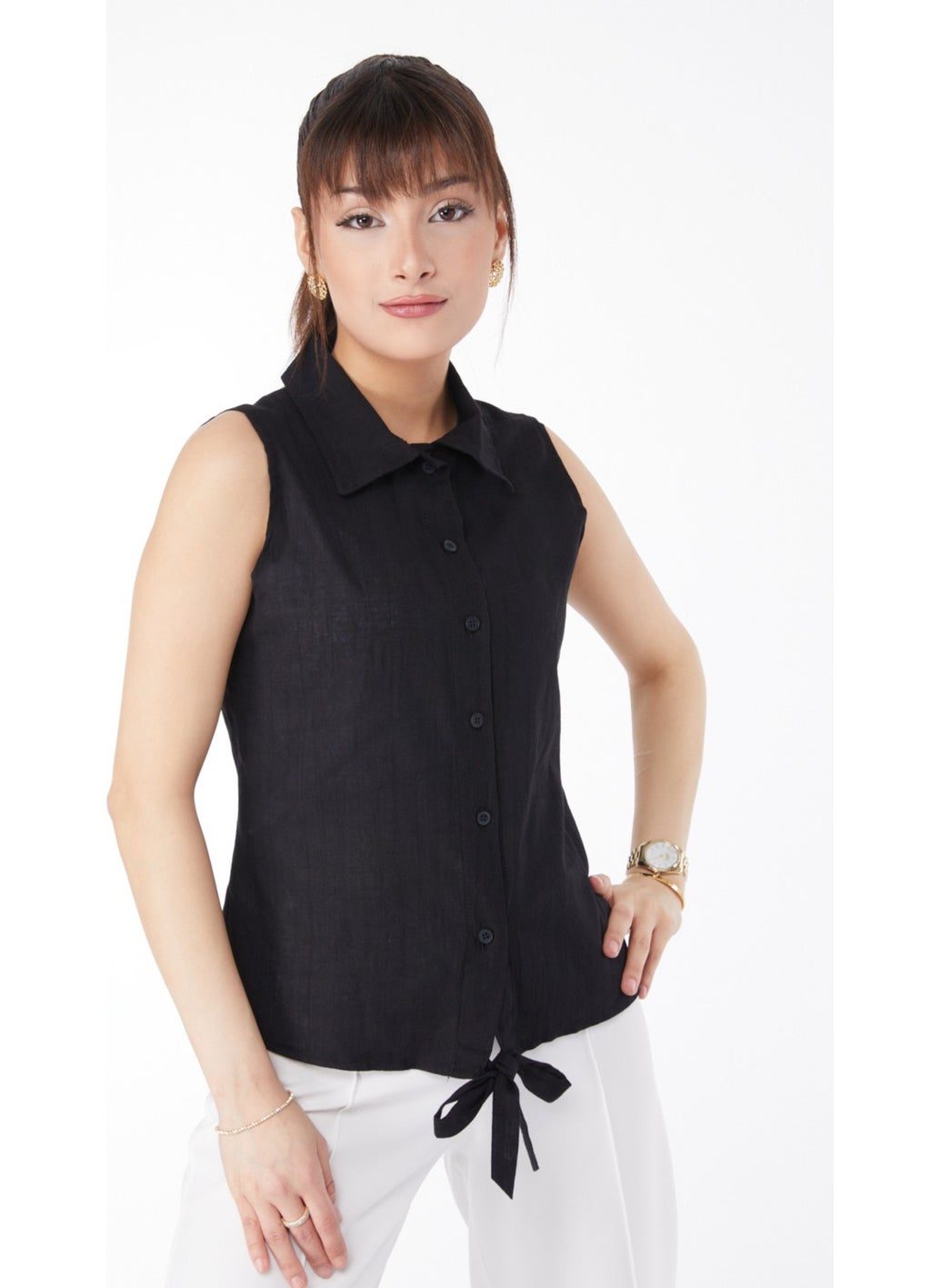 Plain Shirt Collar Women's Black Waist Tie Short Shirt - 13155 - pzsku/ZDF456C3F93B4A34FD177Z/45/_/1731233581/843a5754-48b3-4dfb-a338-5997fa646480