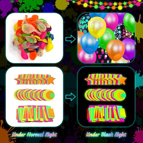 Fayoo Neon Birthday Party Decoration Glow in The Dark Party Supplies Happy Birthday Backdrop Banner Neon Fluorescent Balloons Garland Arch Star Hanging Swirl Black Light Reactive Glow Tape Neon Streamer - Image 4