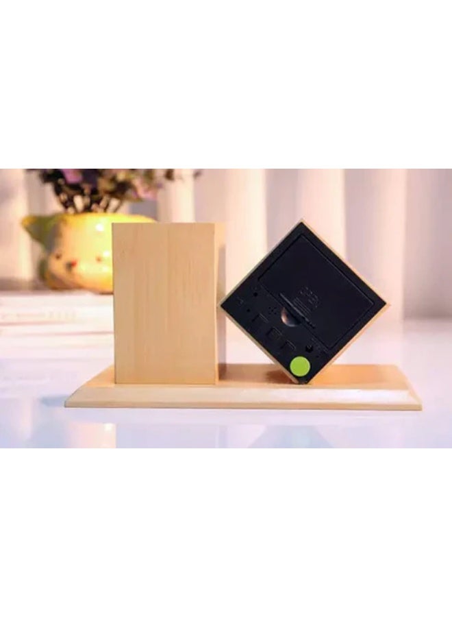 كروني ساعة كروني C2025 الخشبية لحامل القلم الرقمي LED مع منبه ودرجة الحرارة وساعة طاولة خشبية مناسبة للدراسة والعمل المكتبي - Image 4