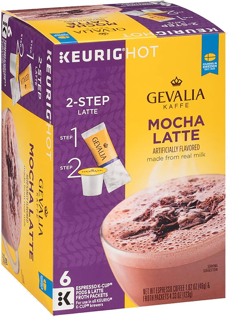 Gevalia Mocha Latte 2-Step Latte Kit with Espresso K-Cup Pods and Froth Packets