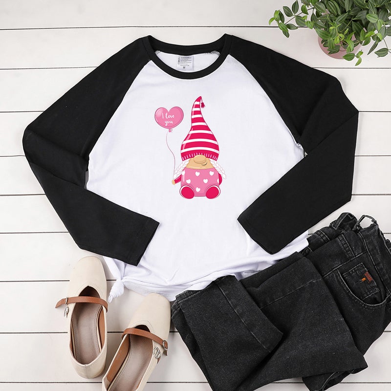 2021 Love Balloon Pink Dwarf Printed Crewneck T-shirt Couple T-shirt Casual Top - Image 3