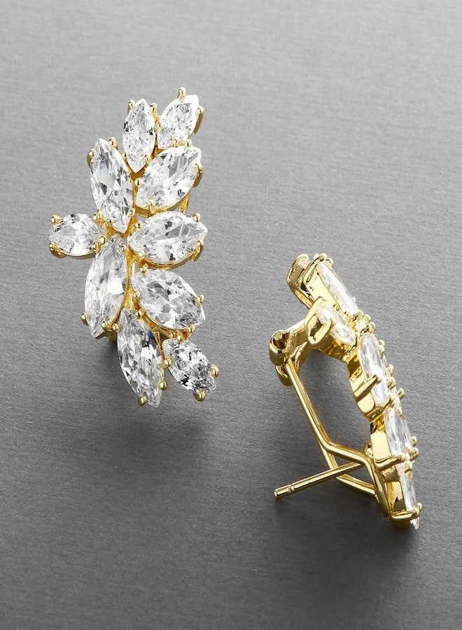 Mariell 14K Gold Plated Cubic Zirconia Crystal Bridal Earrings, Marquis Shape CZ Curved Clusters, Earrings for Wedding, Bridesmaids, Homecoming, Mother of the Bride - Image 3