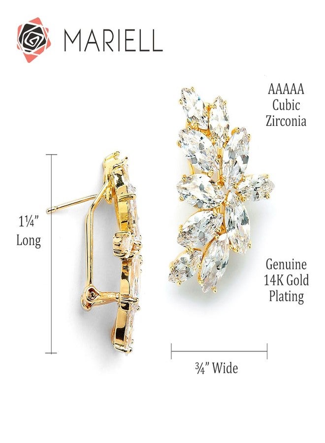 Mariell 14K Gold Plated Cubic Zirconia Crystal Bridal Earrings, Marquis Shape CZ Curved Clusters, Earrings for Wedding, Bridesmaids, Homecoming, Mother of the Bride - Image 5