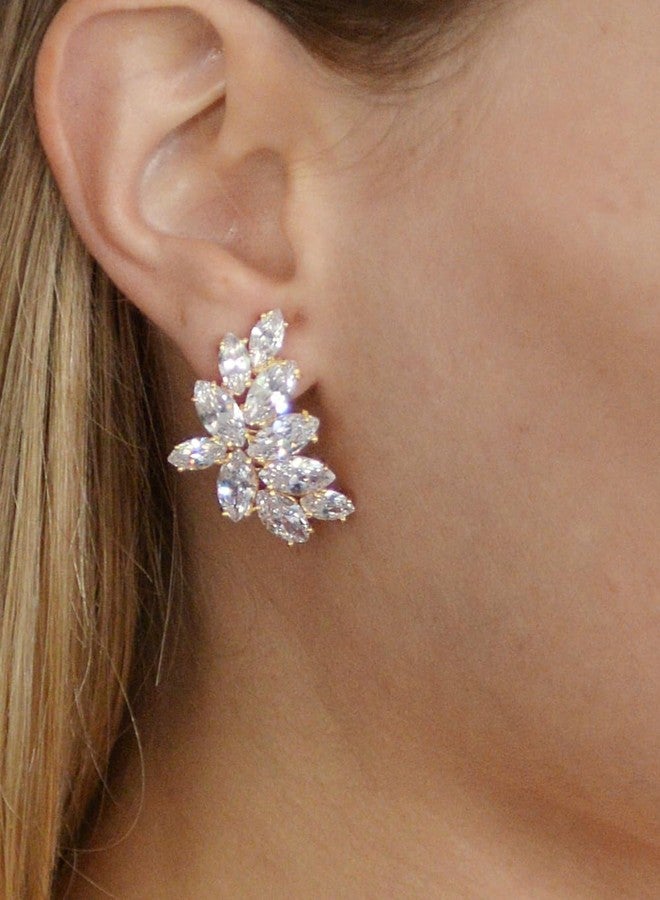 Mariell 14K Gold Plated Cubic Zirconia Crystal Bridal Earrings, Marquis Shape CZ Curved Clusters, Earrings for Wedding, Bridesmaids, Homecoming, Mother of the Bride - Image 4