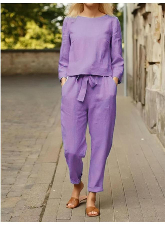 Women's Clothing European And American Cotton And Linen Suit Cotton Linen  Autumn Cotton And Linen Casual Two-piece Suit