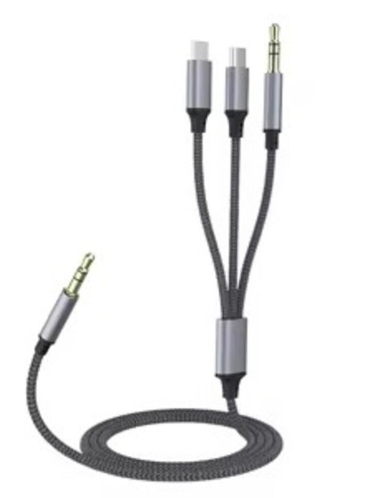 micro speed AUX cable to Type-C, Lightning (iPhone) and 3.5 mm AUX, 1 meter long - Image 1