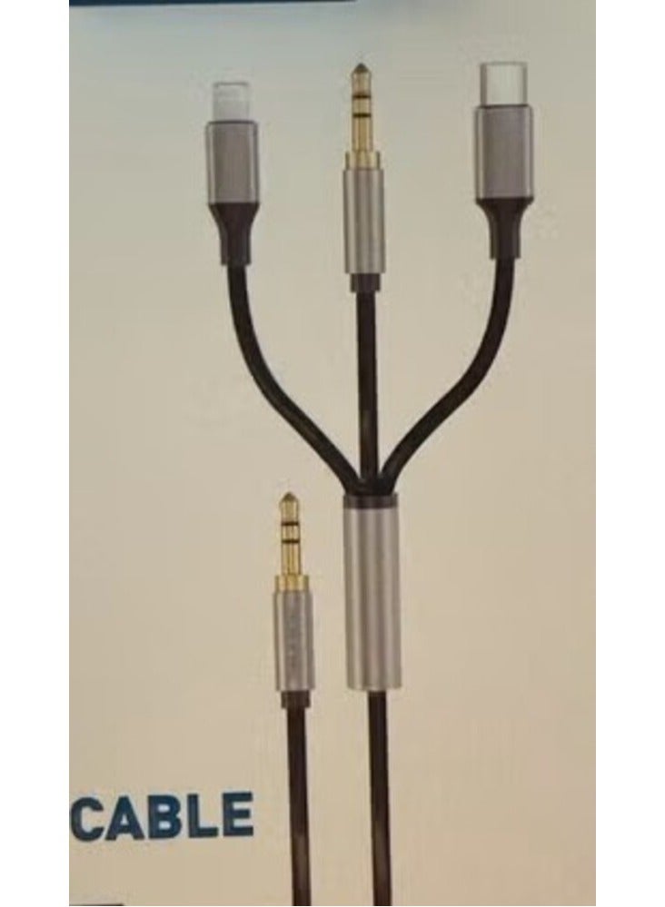 micro speed AUX cable to Type-C, Lightning (iPhone) and 3.5 mm AUX, 1 meter long - Image 2