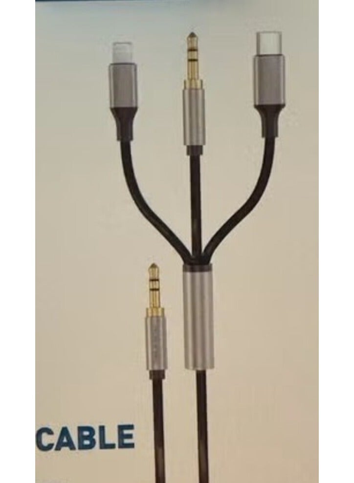 micro speed AUX cable to Type-C, Lightning (iPhone) and 3.5 mm AUX, 1 meter long - Image 3