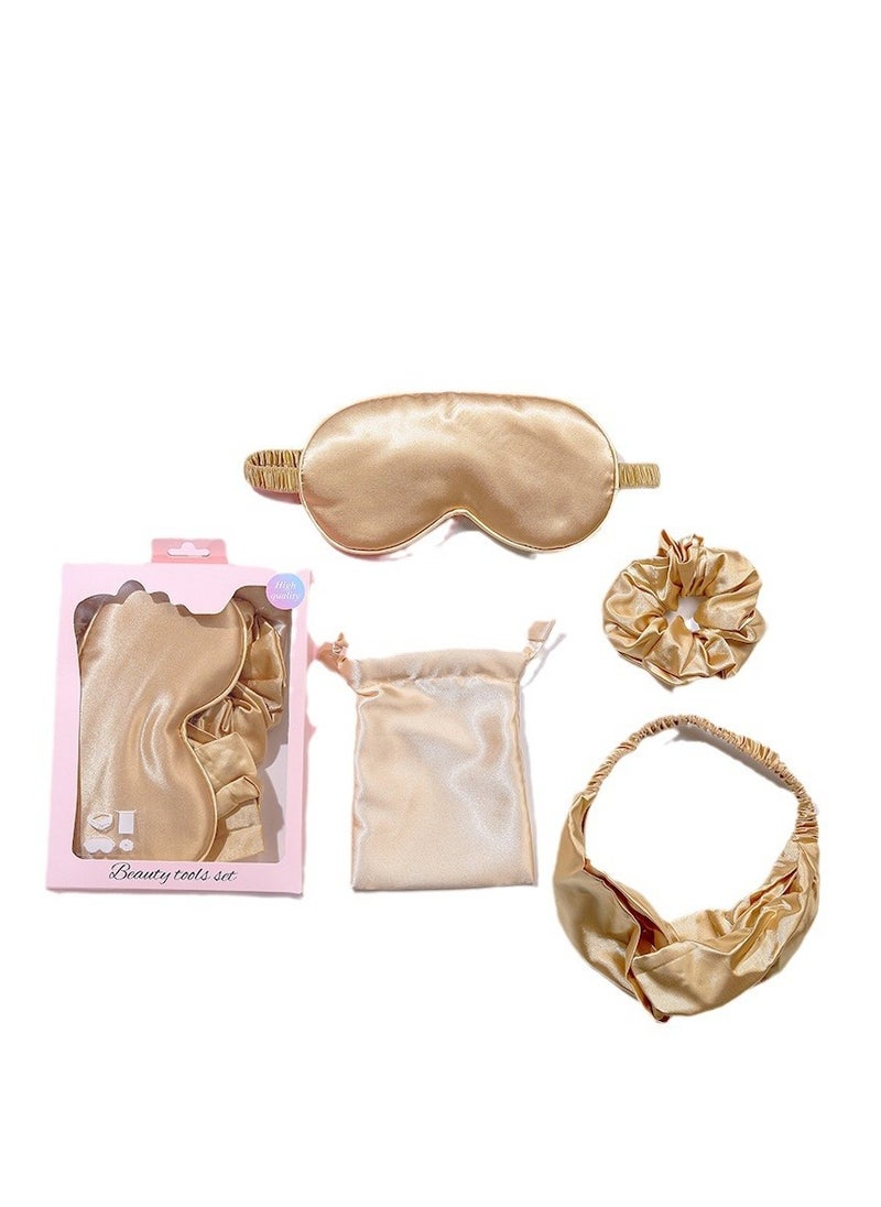 Generic Silk sleep eye mask set with headband hair band eye mask home silk travel nap light-shielding sleep eye mask 