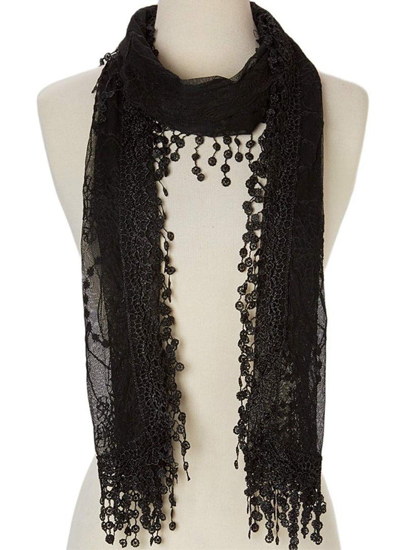 Tan's Women's lightweight Feminine Lace teardrop fringe Vintage Mesh Crochet Tassel Scarf for Women - Image 4