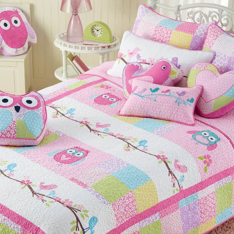 Cozy Line Home Fashions Cozy Line Home Fashions 2 Piece Owl Cotton Quilt Set Twin Pink 