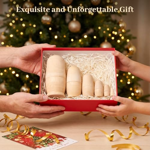 Koogel 6 Set Unpainted Nesting Dolls for Kids Blank Nesting Dolls Wooden Matryoshka for Parent Child Activities Birthday Gift DIY Enthusiasts - Image 5