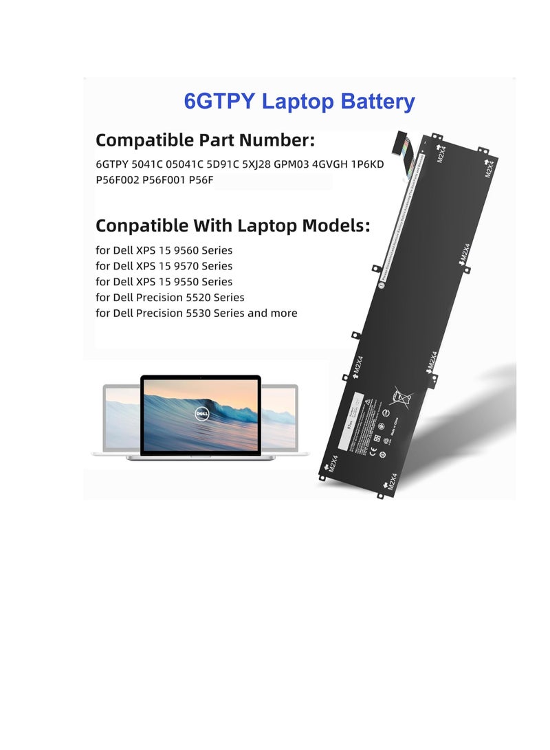6GTPY Battery for Dell XPS 15 9560 9570 9550 7590 Precision 5510 5520 5530 M5520 M5510 Vostro 7500 7590 5041C 5D91C 5XJ28 GPM03 6GTPY Battery  - Image 3