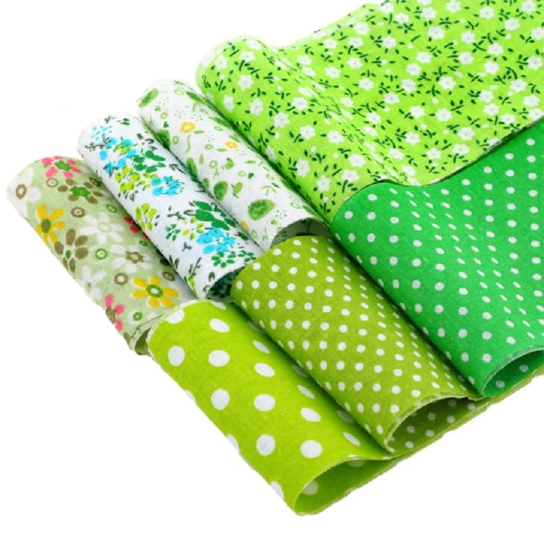 YSSZAM 7Pcs Top Green Cotton Craft Fabric Bundle Squares Patchwork DIY Sewing Scrapbooking Quilting Floral Dot Pattern Craft and Hobby Fabric 10" x 10" (25cm x 25cm) - Image 2