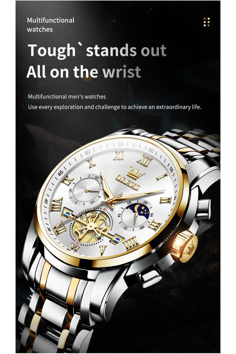 أوليفز ساعات OLEVS للرجال، ساعة أنيقة مقاومة للماء، كرونوغراف، كوارتز، من الفولاذ المقاوم للصدأ، مضيئة - Image 3