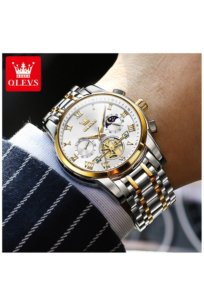 أوليفز ساعات OLEVS للرجال، ساعة أنيقة مقاومة للماء، كرونوغراف، كوارتز، من الفولاذ المقاوم للصدأ، مضيئة - Image 2
