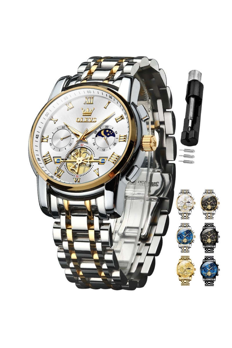 أوليفز ساعات OLEVS للرجال، ساعة أنيقة مقاومة للماء، كرونوغراف، كوارتز، من الفولاذ المقاوم للصدأ، مضيئة - Image 1